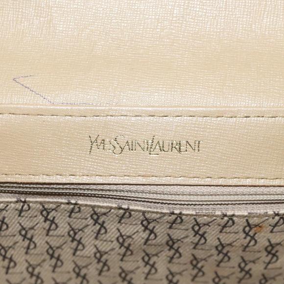SAINT LAURENT Clutch Bag PVC Leather Beige Auth bs26373